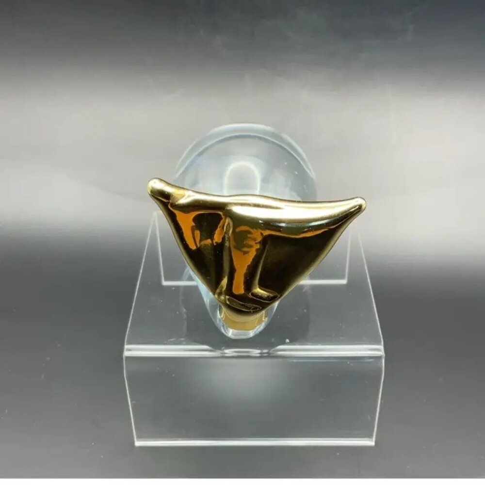 Art Glass Whale Figurine Paperweight Clear With Gold Trim Overlay 2.5 in Tall - Picture 5 of 8